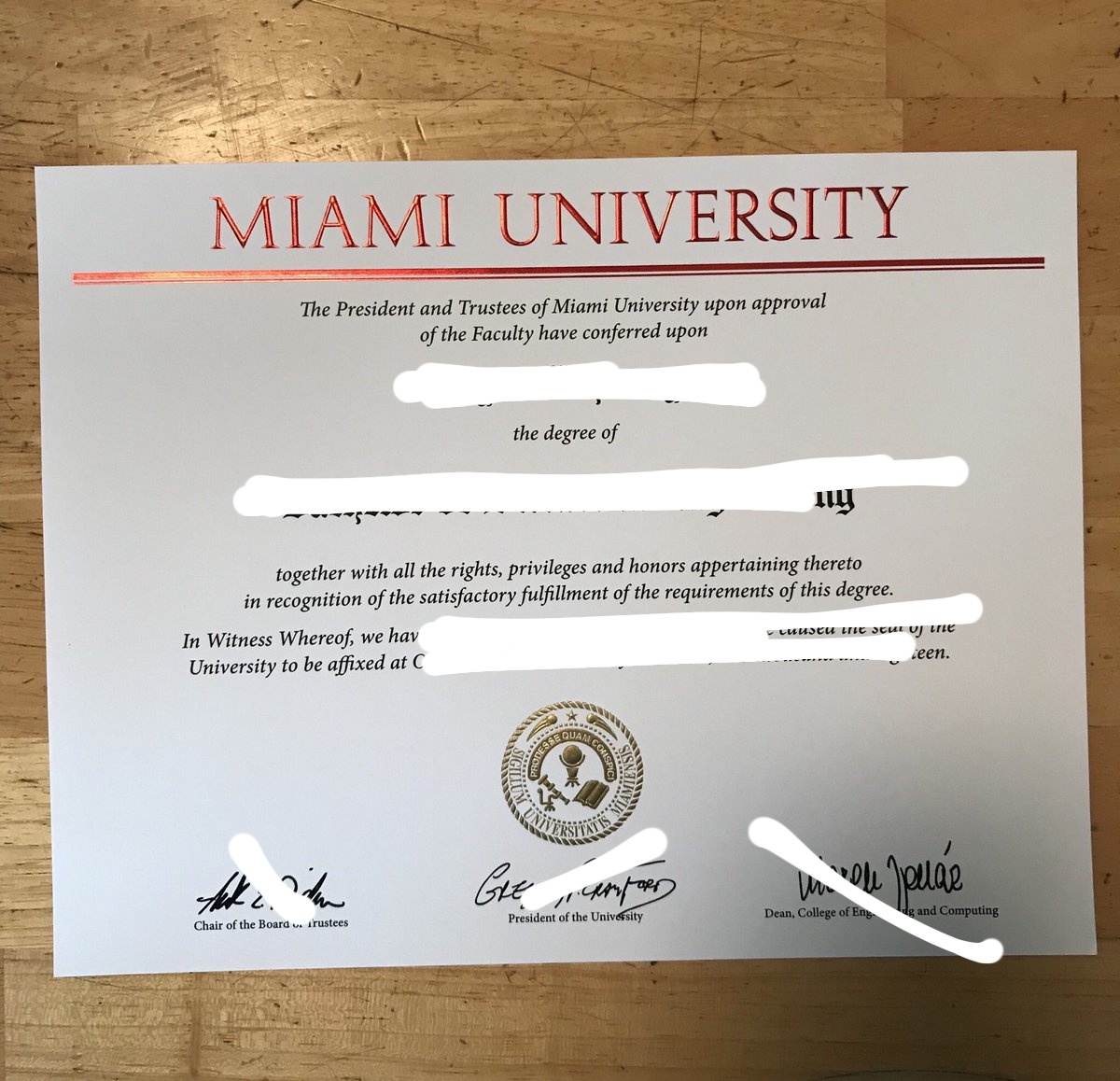 迈阿密大学牛津分校毕业证书外壳信息(Diploma from the University of Miami, Oxford)