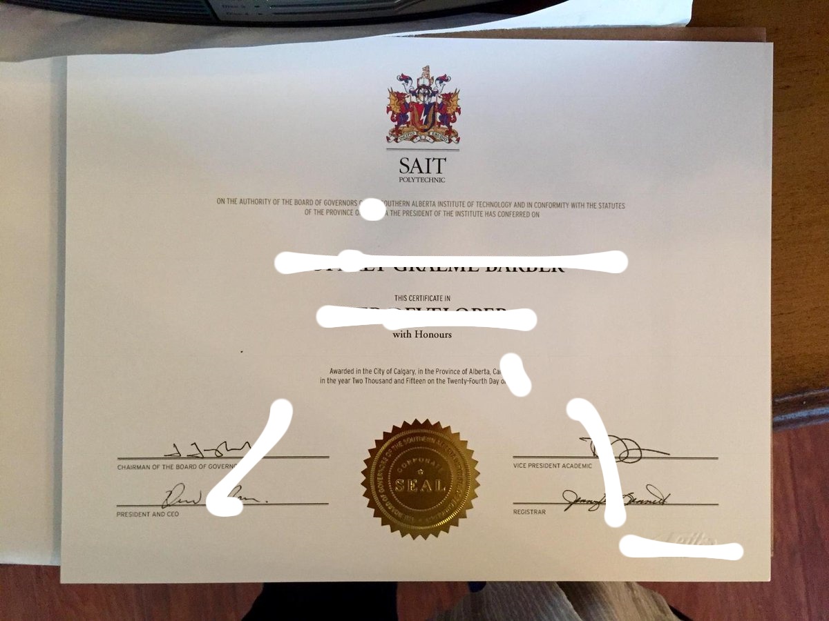 南阿尔伯塔理工学院毕业证书照片案例欣赏（Diploma from southern Alberta Institute of Technology）
