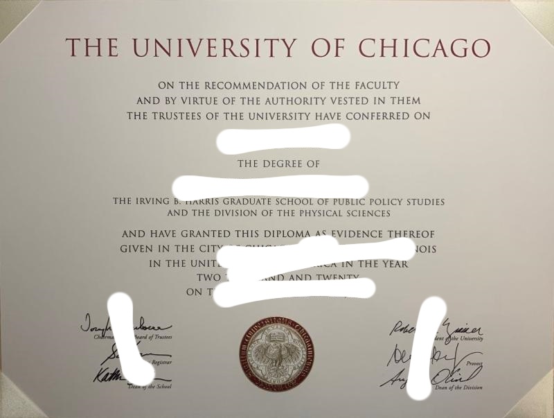 最新美国芝加哥大学毕业证照片展示（Diploma from the University of Chicago in the United States）