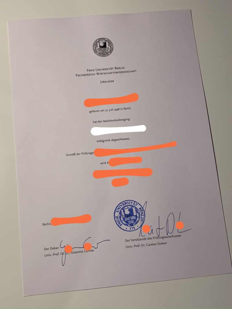 论全新德国柏林自由大学毕业证照片展示Diploma from Free University of Berlin