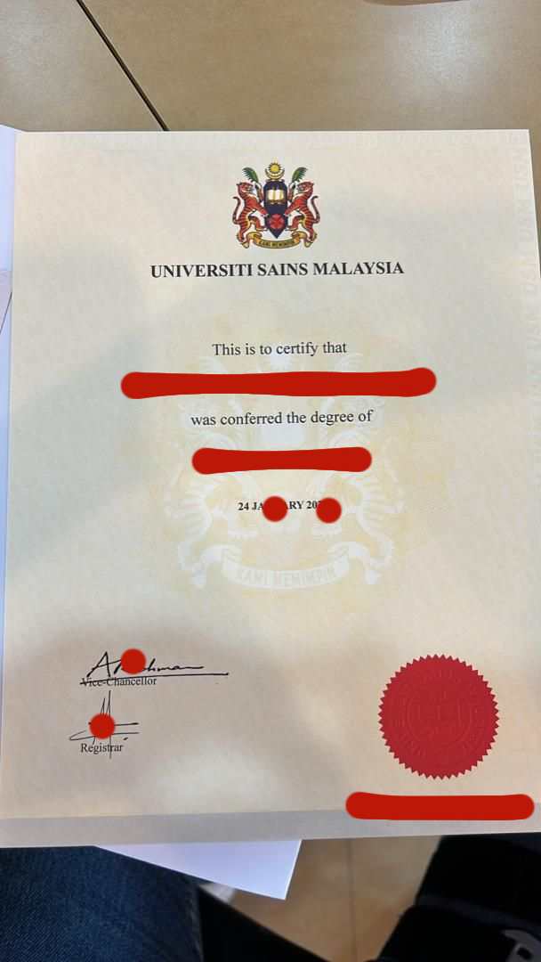 论全新马来西亚理科大学毕业证照片样式Diploma from Malaysian University of Science