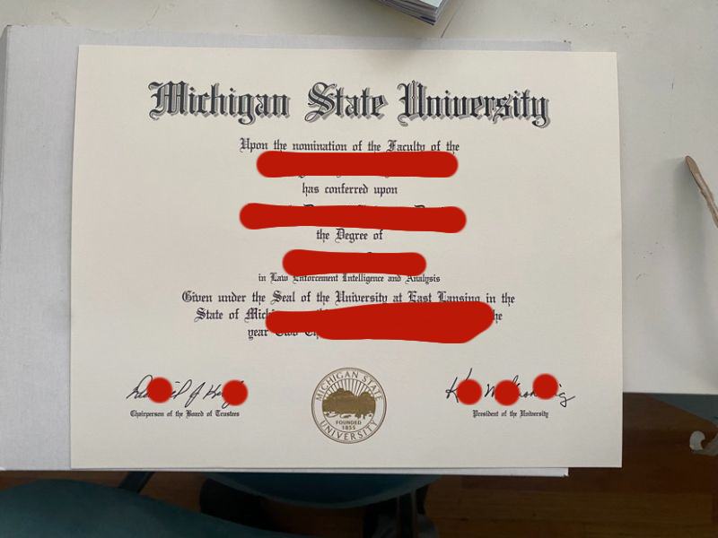 论全新美国密歇根州立大学毕业证照片Michigan State University Diploma 