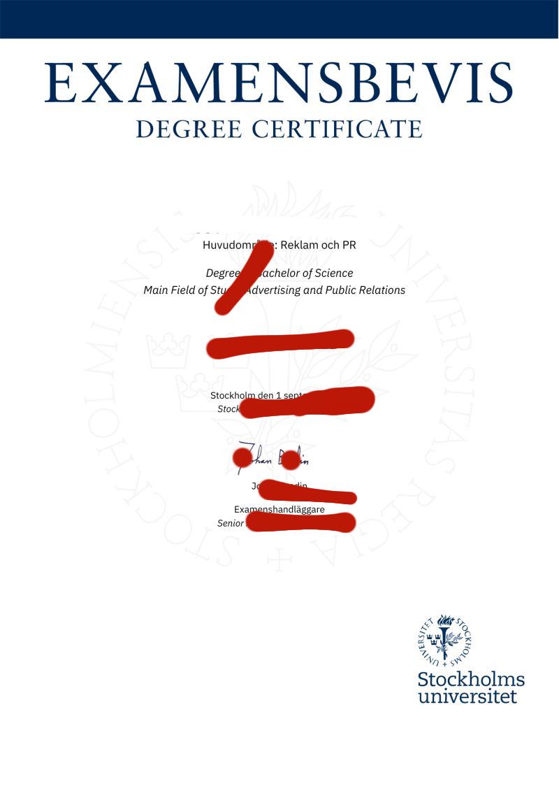 论全新瑞典斯德哥尔摩大学毕业证照片Diploma from Stockholm University