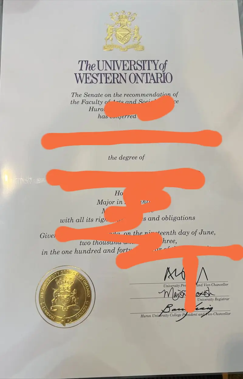 论全新加拿大西安大略大学毕业证书照片,Western University Diploma