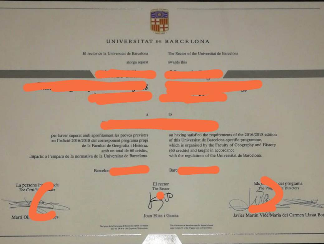 论全新西班牙巴塞罗那大学毕业证书图片样本