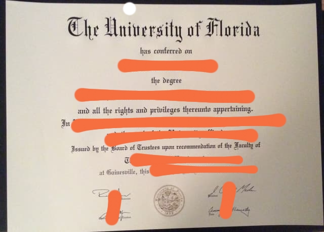 论全新美国佛罗里达大学毕业证书图片样本
